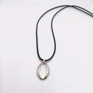 925 Sterling Silver Oval Pendant Cord Necklace
